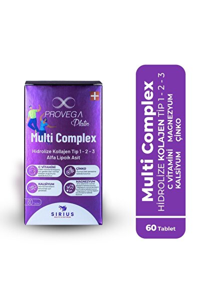Provega Platin Multi Complex %100 Doğal Kolajen Tip 1-2-3 - Alfa Lipoik Asit Magnezyum Kalsiyum Çinko Bor Vitamin C-D3, 60 Tablet