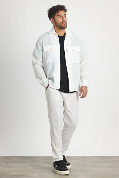 MADZEYMODA Premium Men's Seersucker Fabric White Slim Jacket - Pants Bottom Top Set Ls-5623