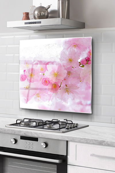 DreamHomes Kitchen Glass Stove Back Protector |   Flower Pattern