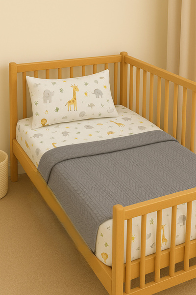 ngn collection 3-Piece Baby Pique Set Safari Patterned 100% Cotton, Pique, Fitted Sheet, Pillowcase 60X120 70X130