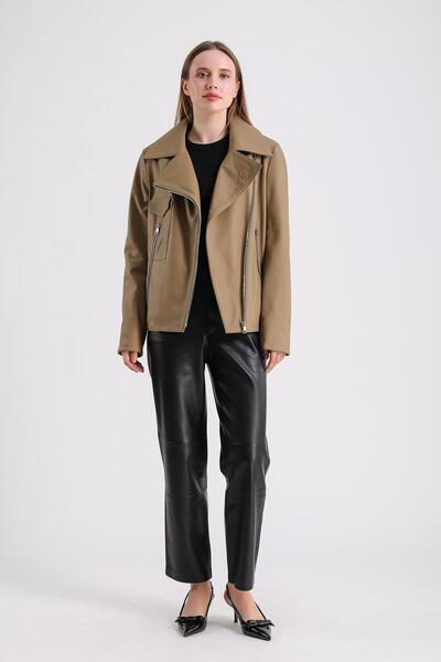 MQ Leather Maroquin Leather Billie Kadın Deri Biker Ceket