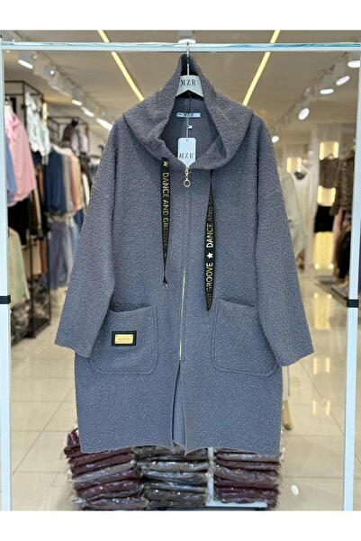 Mzr Collection Zippered Hooded Boucle Fabric Coat