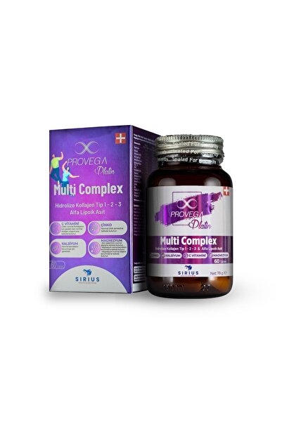 Provega Platin Multi Complex %100 Doğal Kolajen Tip 1-2-3 - Alfa Lipoik Asit Magnezyum Kalsiyum Çinko Bor Vitamin C-D3, 60 Tablet