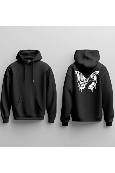 Sebesta Fashion White Butterfly Printed 3 Thread Cotton Hooded Sweatshirt