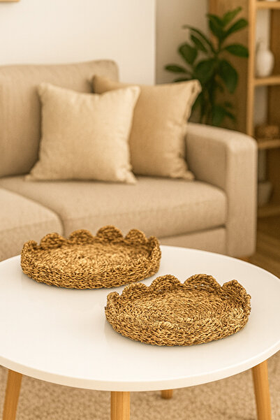 Çavdar Group 2'li Hasır El Örgüsü Tepsi 2 Adet Oval Düzenleyici Hasır Sepet