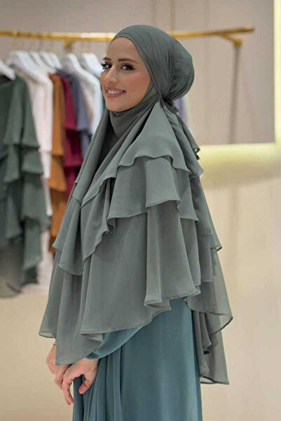 Bym Fashion Σάλι σιφόν σουφλέ 3 στρώσεων με πέτσα 6012 Mint