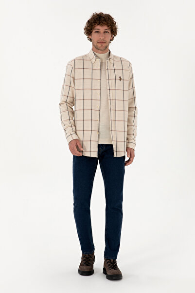 U.S. Polo Assn. Men's Cream Checkered Long Sleeve Regular Shirt 50316617-Vr182