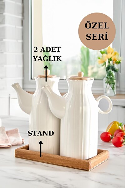 İLİVA 3'Lü Standlı Yağdanlık Seti Sirkelik Zeytin Yağlığı 1 LT