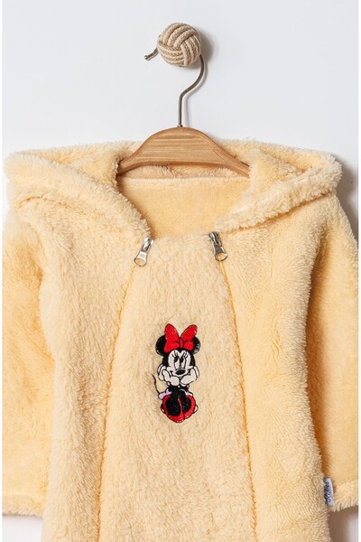Chicsy Baby Winter Sweet Welsoft Minnie Embroidered Double Zippered Easy-To-Wear Hooded Baby Jumpsuit