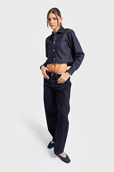 its basic Women's Indigo Color Cc01 7S5-50 Crop Fit Button Front 100% Organic Denim Fabric Shirt