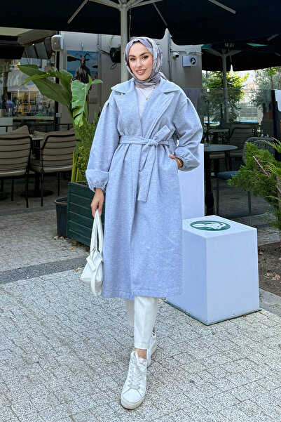 Tesettür Diyarı Kadın Balon Kol Astarsız Tesettür Kaban- Gri