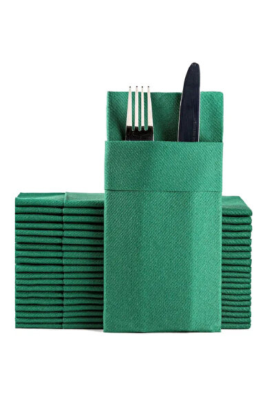 NapkinStore قماش أيرلايد أخضر مزخرف مع جيوب، 12 قطعة