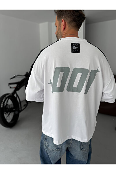 BYBASICMAN Beyaz Stand Baskılı Parçalı Sweatshirt JJ-111