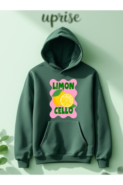 Vordevia Hanorac Lemoncello cu imprimeu Cotton 3 Thread O supradimensionat