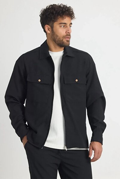 MADZEYMODA Premium Men's Waffle Fabric Black Slim Jacket - Pants Bottom Top Set Ls-5623