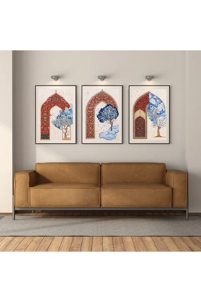 millonu İslami Hat Sanatı ve Ağaç Temalı Dekoratif Poster Seti (3’lü - Çerçev...