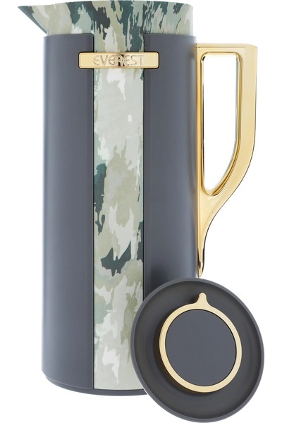 Everest Widad Thermos, 1 liter, wooded pattern, thermal glass inner shell - dark gray