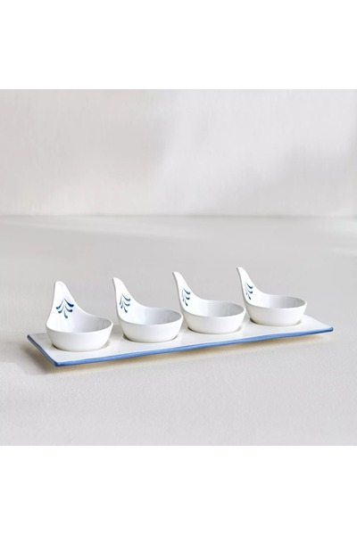 Generic Sicilian 4-Piece Porcelain Appetiser Bowl Set with Tray