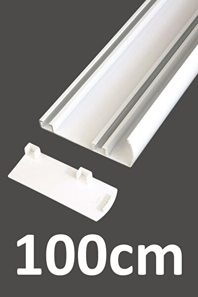 İzen Plastik Kapaklı Alınlıklı 100cm Beyaz İki Kanallı Alüminyum Perde Rayı (...