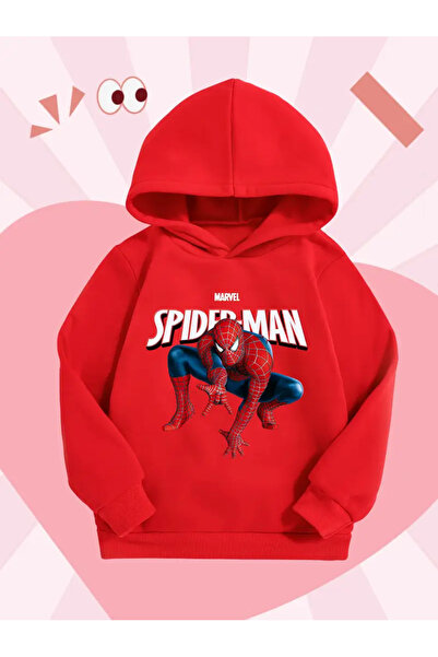 oneagılyazı Kışlık Kapüşonlu Sweatshirt, Çocuk Örümcek Adam Baskılı