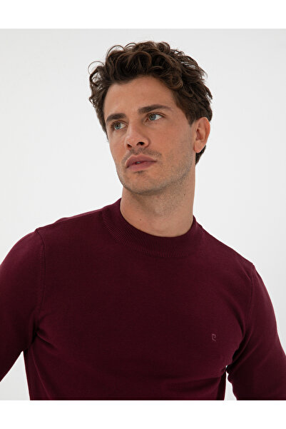 Pierre Cardin Burgundy Slim Fit Quarter Collar Basic Knitwear Sweater 50315456-Vr177