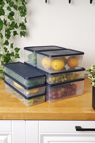 EVLE Deep Freezer Storage Container Set of 7 (5 Lt + 3 Lt + 2 X 2.1 Lt + 3 X 1 Lt), Gray