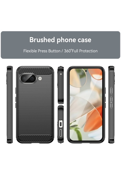 SKYDDAR INNOVATION Θήκη για Google Pixel 9a, Σιλικόνη άνθρακα, Λεπτή σιλικόνη, υφή ινών άνθρακα, σετ αυτοκόλλητων, Μπλε