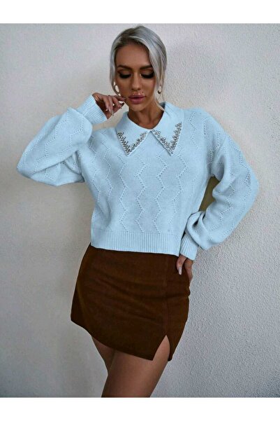 SAYZEN Stone Embroidered Shirt Collar Knitwear Sweater