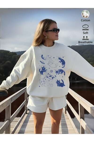 Aether سويت شيرت مطبوع بأكمام طويلة وقصة كبيرة الحجم