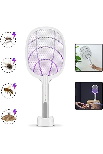 Generic جهاز قتل الذباب الكهربائي الجديد بقوة 3000 فولت، مضرب ذباب USB، قاتل للبعوض، مع شبكة أمان ثلاثية الطبقات،