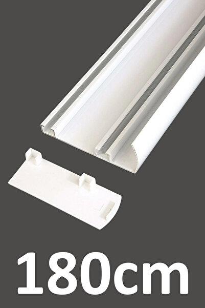 İzen Plastik Kapaklı Alınlıklı 180cm Beyaz İki Kanallı Alüminyum Perde Rayı (...