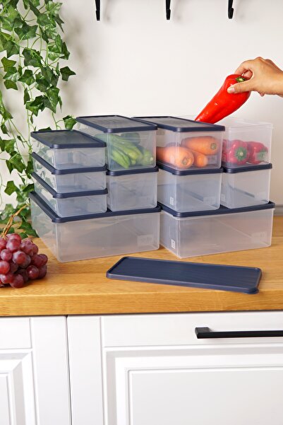 EVLE Deep Freezer Storage Container Set of 11 (2 X 5 Lt + 6 X 2 Lt + 3 X 1 Lt), Blue