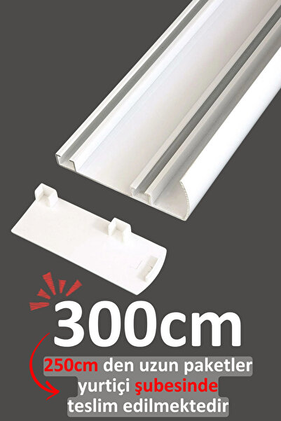 İzen Plastik Kapaklı Alınlıklı 300cm Beyaz İki Kanallı Alüminyum Perde Rayı (...