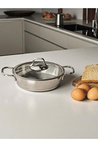Evse Mutfak Sanatı Çelik Sahan Cam Kapaklı Omlet Tavası 20 CM