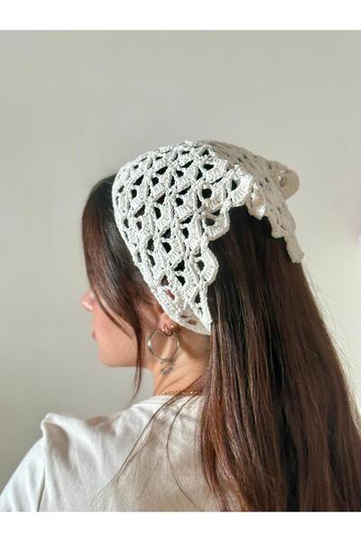 MELUSH White Colored Patterned Handmade Crochet Knitted Bandana