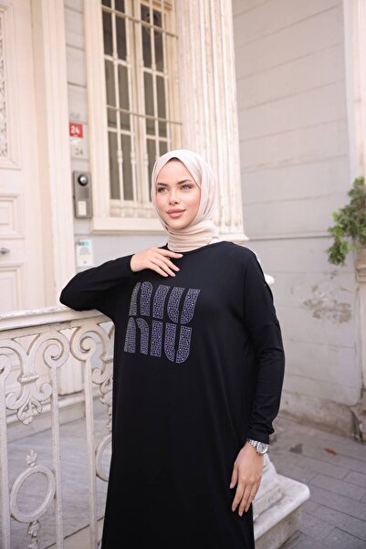 JESSE STORY Γυναικείο χτενισμένο βαμβακερό φόρεμα με πέτρινα αξεσουάρ (βαμβακερό ύφασμα με λύκρα)