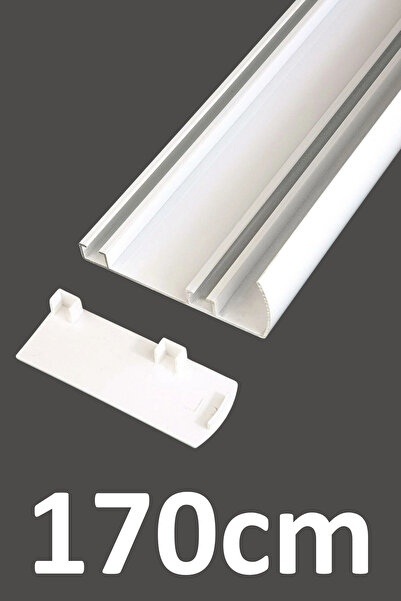 İzen Plastik Kapaklı Alınlıklı 170cm Beyaz İki Kanallı Alüminyum Perde Rayı (...