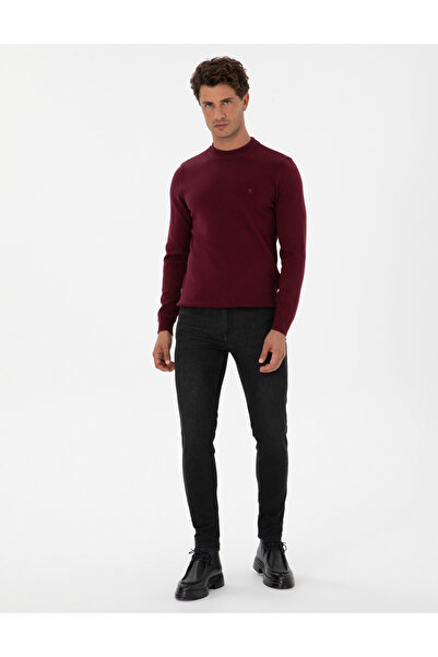 Pierre Cardin Burgundy Slim Fit Quarter Collar Basic Knitwear Sweater 50315456-Vr177