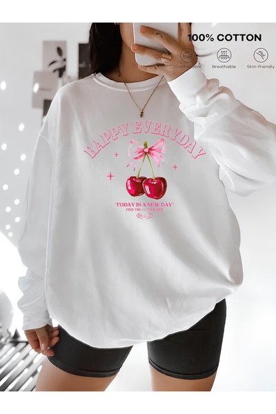 Aether سويت شيرت مطبوع بأكمام طويلة وقصة كبيرة الحجم