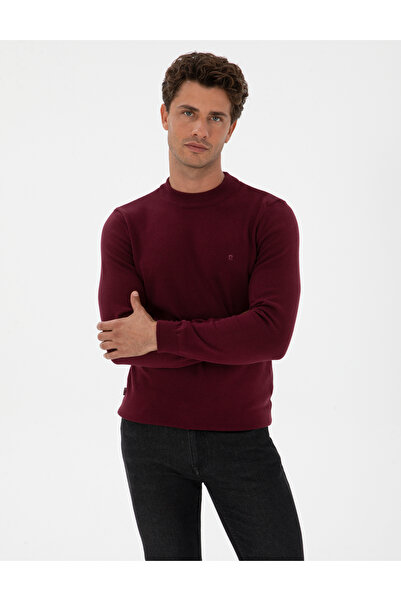 Pierre Cardin Burgundy Slim Fit Quarter Collar Basic Knitwear Sweater 50315456-Vr177