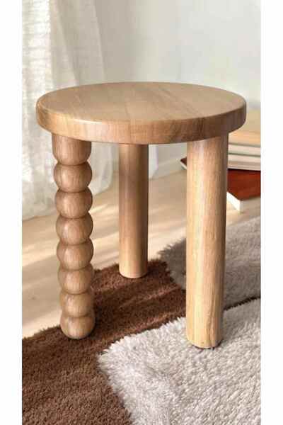 Simillo Home&Living Doğal Masif Ahşap Yan Sehpa – 2’li Naturel Renk Zigon Sehpa ve Fiskos - Dekoratif Çiçeklik