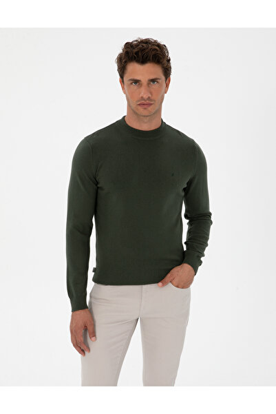 Pierre Cardin Dark Khaki Slim Fit Quarter Collar Basic Knitwear Sweater 50315...