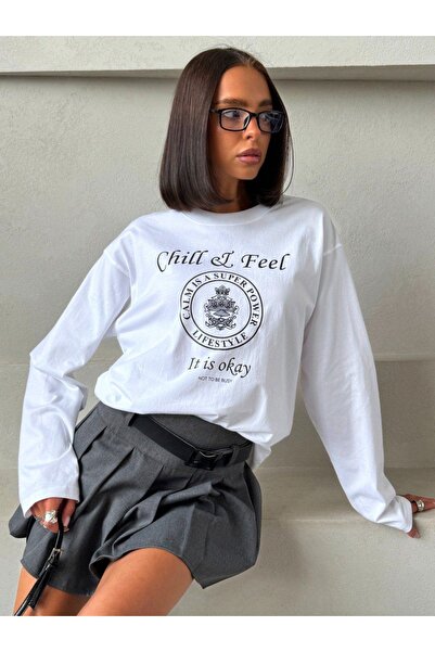 Jose Clothing سويت شيرت مطبوع بأكمام طويلة وقصة كبيرة الحجم