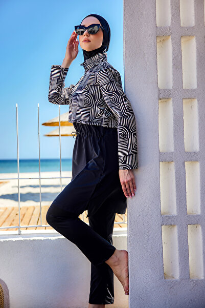 Remsa Mayo Fully Covered Hijab Swimsuit with Front Cover Black08 R5208 Labire