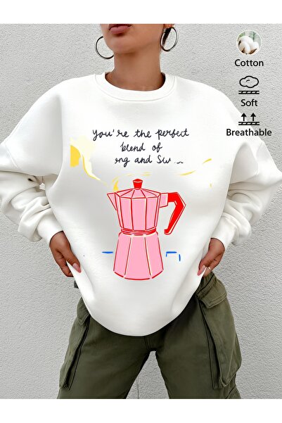 Aether سويت شيرت مطبوع بأكمام طويلة وقصة كبيرة الحجم