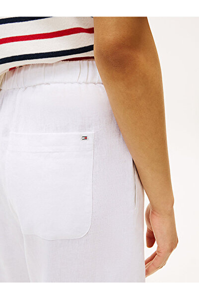 Tommy Hilfiger Kadın Yüksek Bel Geniş Paça Cep Detay Rahat Düz Model Beyaz Pantolon WW0WW46823-YCF