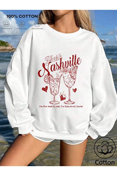 Jose Clothing سويت شيرت مطبوع بأكمام طويلة وقصة كبيرة الحجم