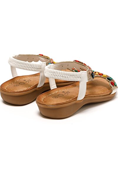 Guja 25Y150 White Women's Ethnic Colorful Orthopedic Comfort Stylish Thin Single Strap Casual Summer Sandals Shoes