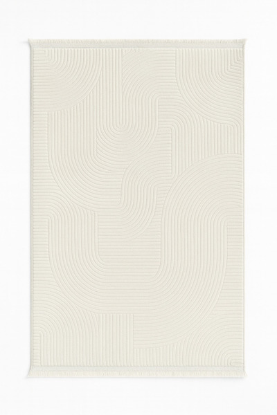 Merinos Rölyef Joy Düz Saçakl Kaymaz Taban Kesme Antre Halı Yolluk Krem