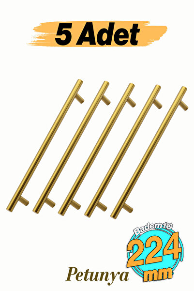 Badem10 Alteta Gold Altın 5 Adet Set 224 mm Metal Mobilya Kulp Mutfak Dolap Ç...